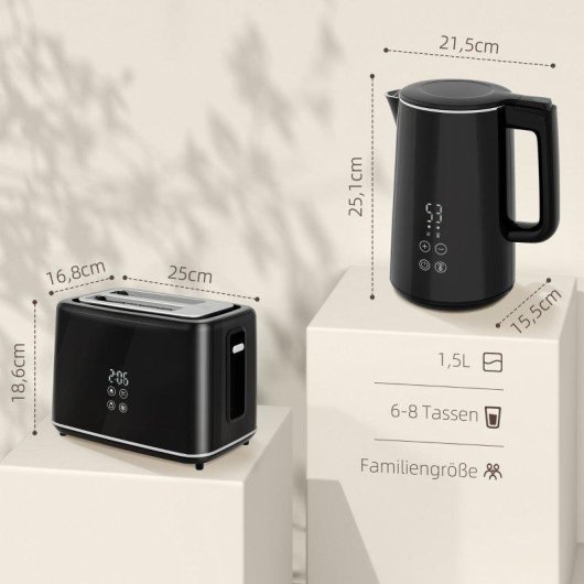 Tostateur + Bouilloire Welltin 2200W 1.5L 7 Niveaux Noir