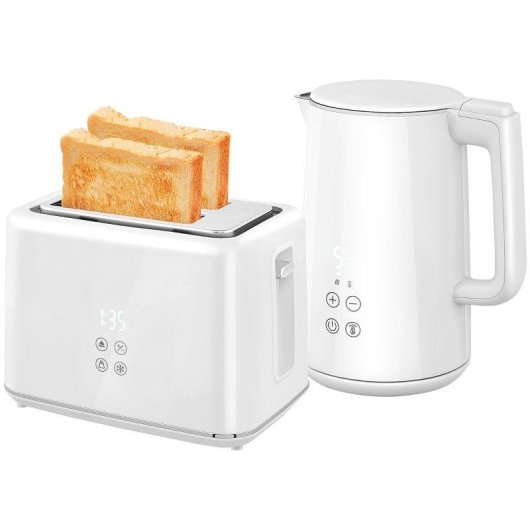 Set Welltin Wasserkocher 2200W + Toaster 7 Stufen Weiß