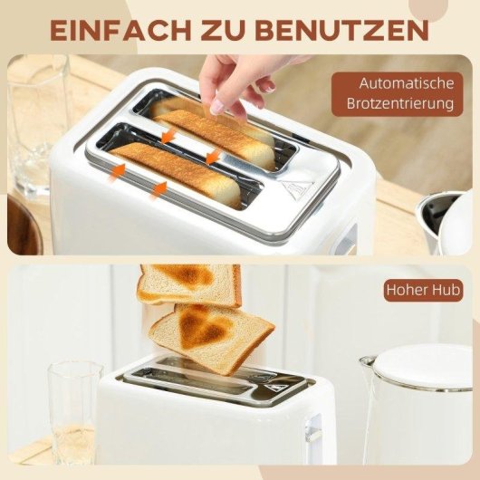 Set Welltin Wasserkocher 2200W + Toaster 7 Stufen Weiß