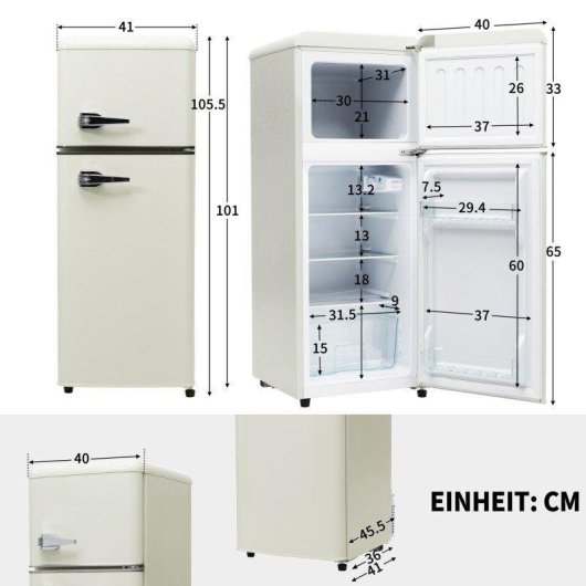 Frigorífico Mini Welltin Dos Puertas Defrost 105,5cm 92L D Blanco crema