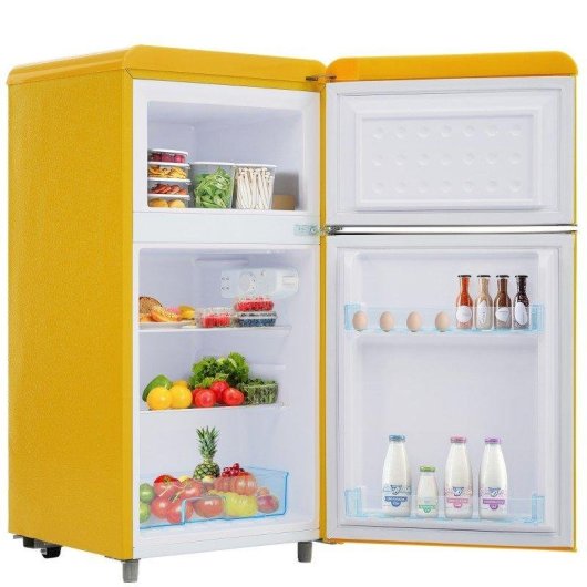 Frigorífico Mini Welltin Dos Puertas Retro Regulación Manual 91cm 72L E Amarillo