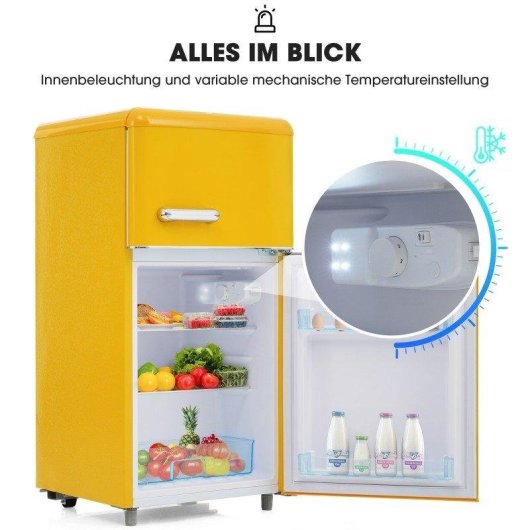 Frigorífico Mini Welltin Dos Puertas Retro Regulación Manual 91cm 72L E Amarillo
