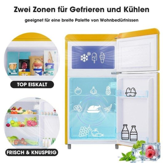 Frigorífico Mini Welltin Dos Puertas Retro Regulación Manual 91cm 72L E Amarillo