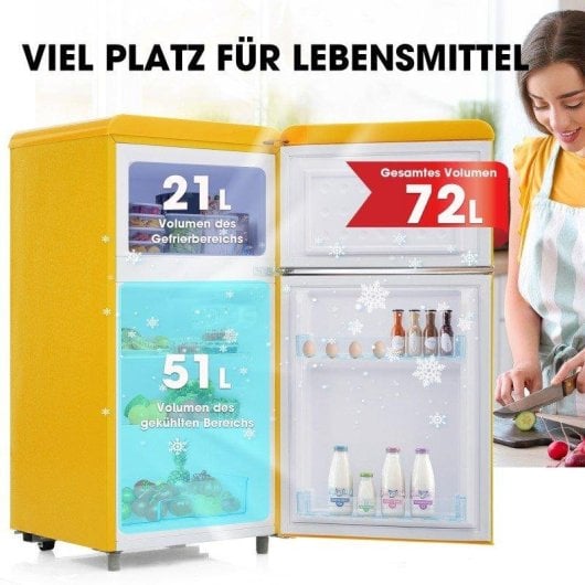 Frigorífico Mini Welltin Dos Puertas Retro Regulación Manual 91cm 72L E Amarillo