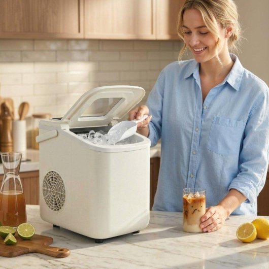 Selbstreinigende Eiswu rfelmaschine Welltin 12 kg/24h 9 Wuerfel 2 Groessen Beige