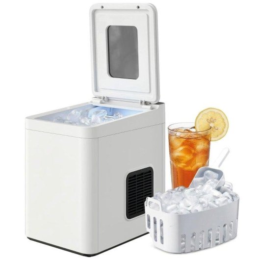 Welltin Kompakte Selbstreinigende Tisch-Eismaschine mit Schaufel und Korb Weiß