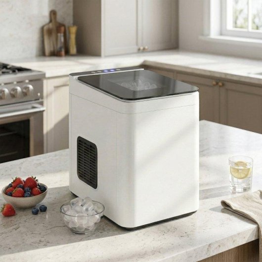 Welltin Kompakte Selbstreinigende Tisch-Eismaschine mit Schaufel und Korb Weiß