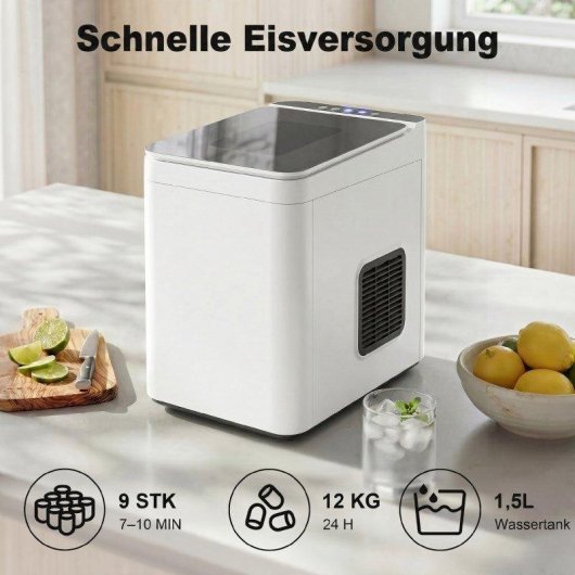 Welltin Kompakte Selbstreinigende Tisch-Eismaschine mit Schaufel und Korb Weiß