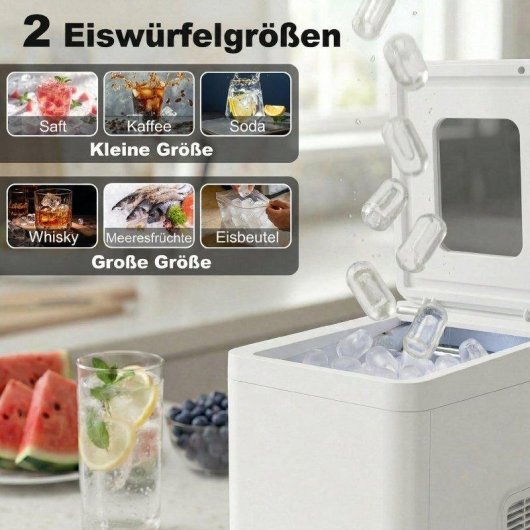 Welltin Kompakte Selbstreinigende Tisch-Eismaschine mit Schaufel und Korb Weiß