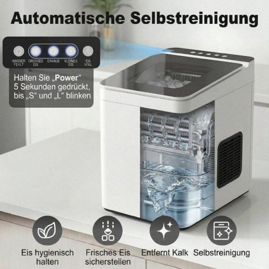 Welltin Kompakte Selbstreinigende Tisch-Eismaschine mit Schaufel und Korb Weiß