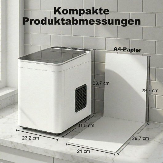 Welltin Kompakte Selbstreinigende Tisch-Eismaschine mit Schaufel und Korb Weiß