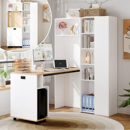 Escritorio Plegable Welltin N880 Blanco 104x160cm con Estantería y USB