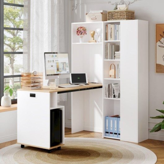 Escritorio Plegable Welltin N880 Blanco 104x160cm con Estantería y USB