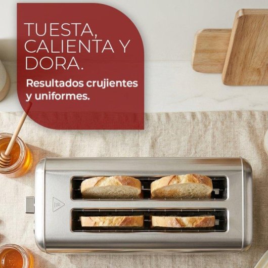 Tostadora Nilson Life Acero Inoxidable 2 Ranuras 1500W Calientabollos 7 Niveles