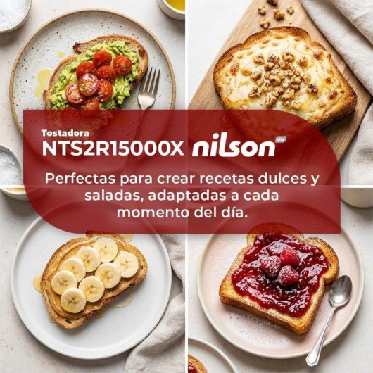 Tostadora Nilson Life Acero Inoxidable 2 Ranuras 1500W Calientabollos 7 Niveles