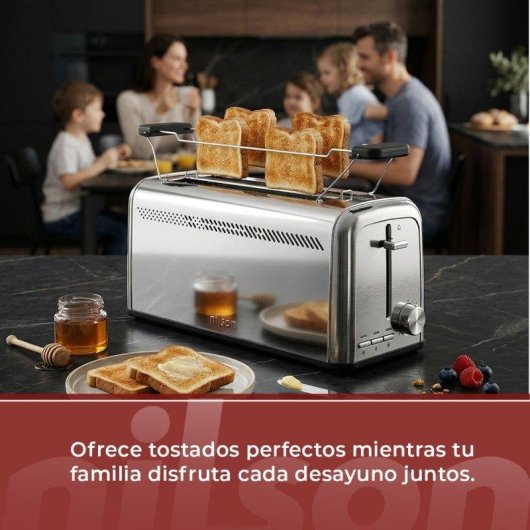 Tostadora Nilson Life Acero Inoxidable 2 Ranuras 1500W Calientabollos 7 Niveles