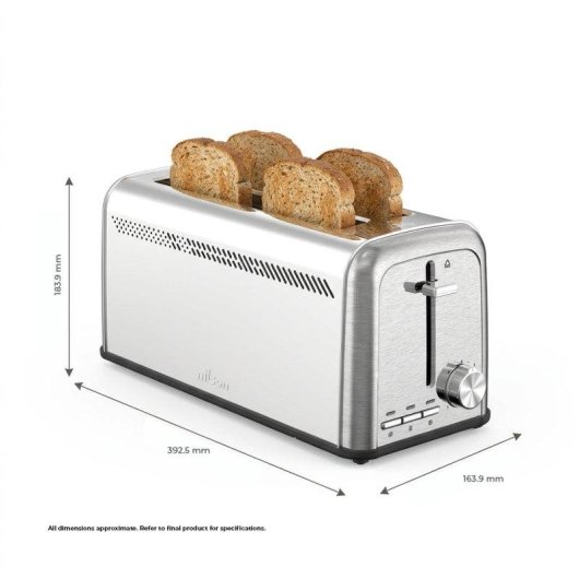 Tostadora Nilson Life Acero Inoxidable 2 Ranuras 1500W Calientabollos 7 Niveles