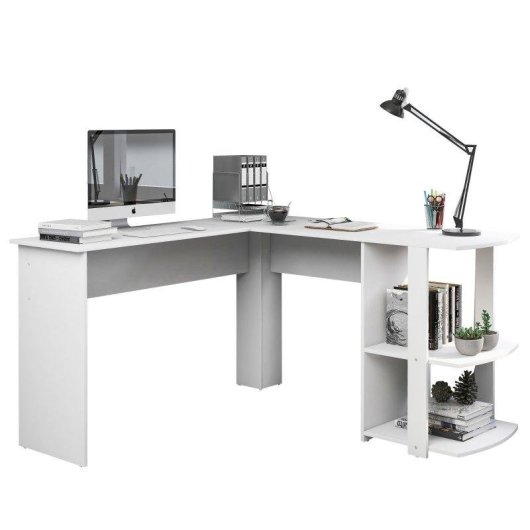 Scrivania angolare bianca N616P 140x140 cm MDF con 2 ripiani