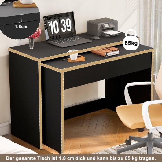 Bureau Pliable Welltin N880P 110x40cm 2 Tiroirs 2 en 1 Bois