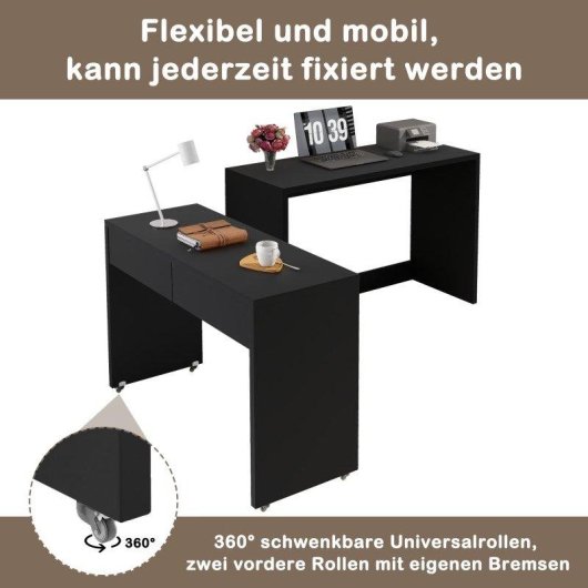 Bureau Pliable Welltin N880P 110x40cm 2 Tiroirs 2 en 1 Bois