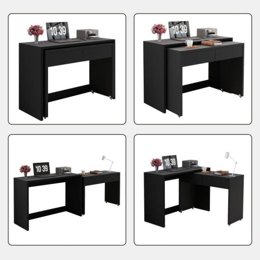 Bureau Pliable Welltin N880P 110x40cm 2 Tiroirs 2 en 1 Bois