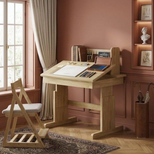 Escritorio Infantil Welltin N622p Madera Maciza Regulable Tablero Inclinable 80x60cm