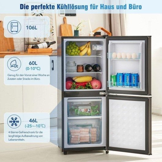 Frigorífico Mini Welltin BCD-106W Defrost 102cm 106L E Plateado y negro