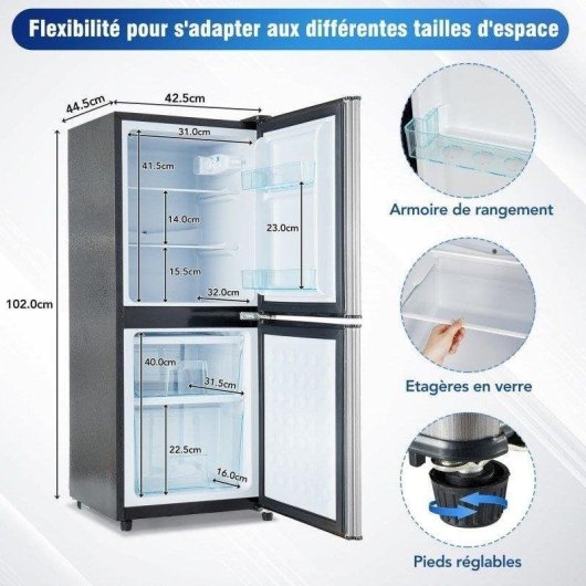 Frigorífico Mini Welltin BCD-106W Defrost 102cm 106L E Plateado y negro