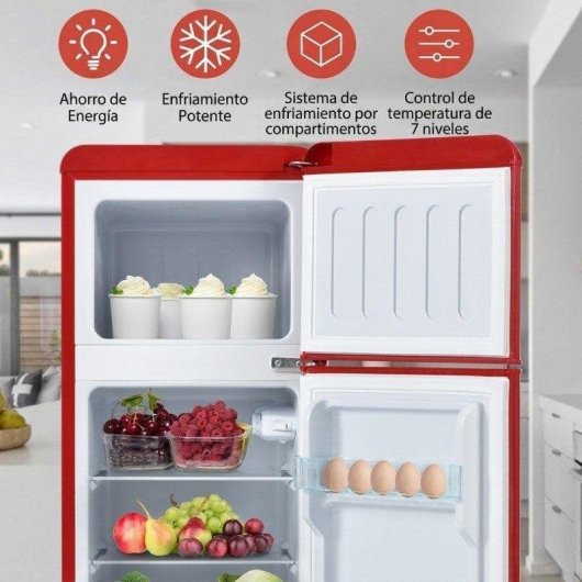 Frigorífico Dos Puertas Welltin Retro Defrost 105,5cm 92L D Rojo