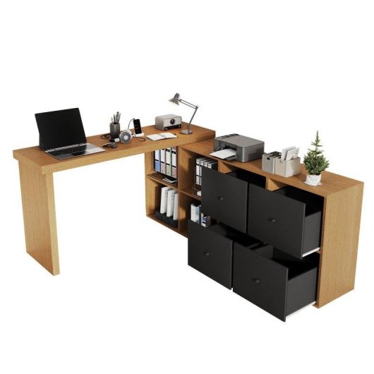 Secretária em L Welltin N880P4180134S MDF 4cm Giratória 360° com Gavetas