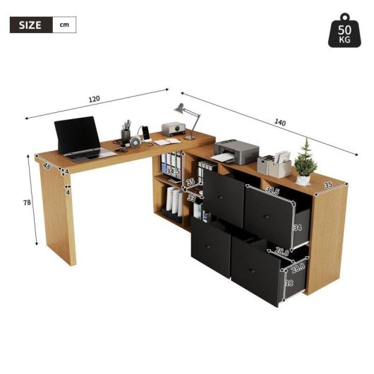 Secretária em L Welltin N880P4180134S MDF 4cm Giratória 360° com Gavetas