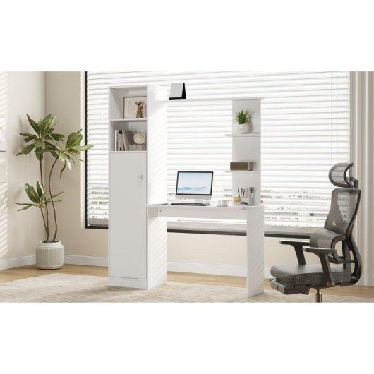 Mesa de Escritorio Welltin 123x45 cm Estanteria e Armario Integrado