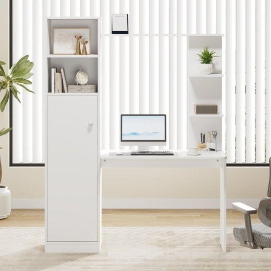 Mesa de Escritorio Welltin 123x45 cm Estanteria e Armario Integrado