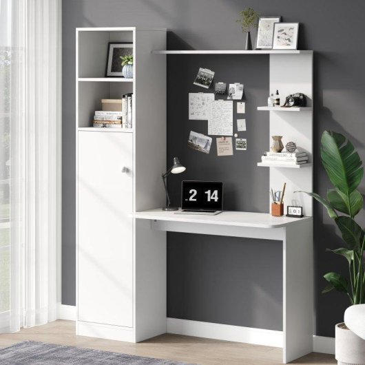 Mesa de Escritorio Welltin 123x45 cm Estanteria e Armario Integrado