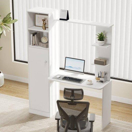 Mesa de Escritorio Welltin 123x45 cm Estanteria e Armario Integrado