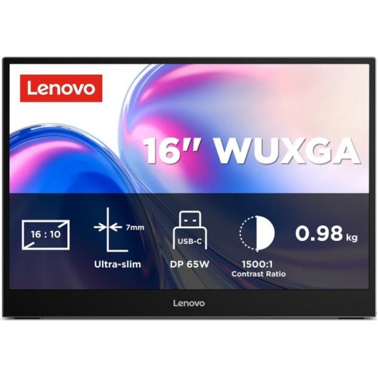 Monitor Lenovo L16 16" WUXGA 60Hz IPS portátil, ajuste de altura