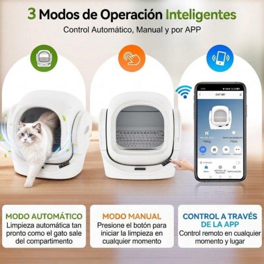 Caja de Arena Inteligente Welltin Auto-limpieza 68L Sensores Infrarrojos y Gravedad