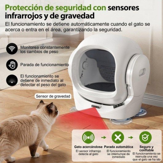Caja de Arena Inteligente Welltin Auto-limpieza 68L Sensores Infrarrojos y Gravedad