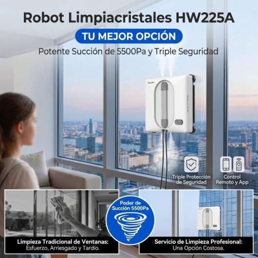 Robot limpiacristales Teendow HW225A 5500Pa 500mAh Múltiples Rutas App