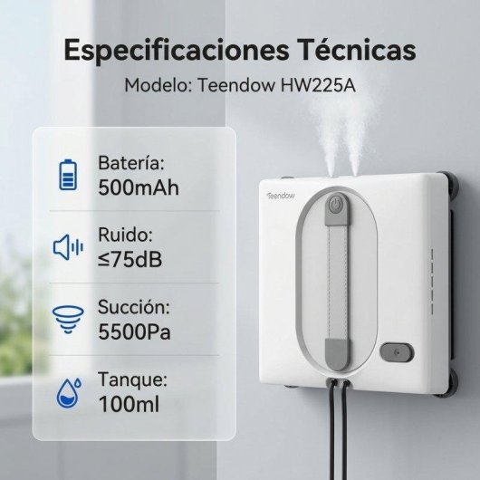 Robot limpiacristales Teendow HW225A 5500Pa 500mAh Múltiples Rutas App