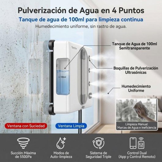 Robot limpiacristales Teendow HW225A 5500Pa 500mAh Múltiples Rutas App