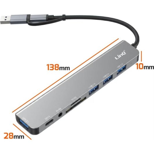 Hub LinQ 8 Ports 5 Gbps Modell IT7811 mit SD-Leser und Audio