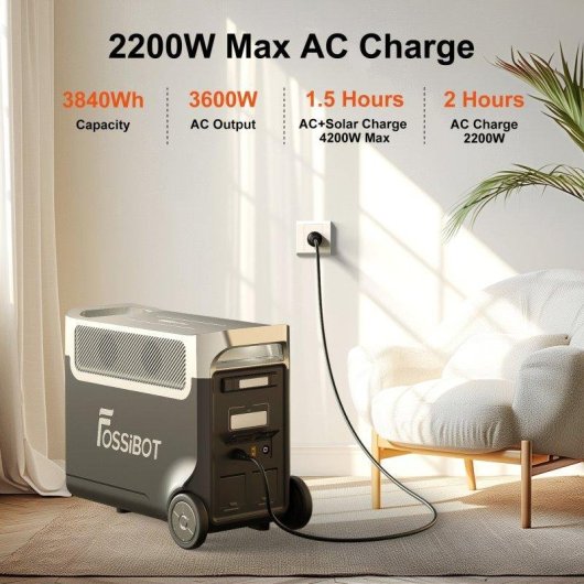 Estación de energía Fossibot F3600 Pro 3840Wh 9 puertos AC, DC y USB Batería LiFePO4 Carga rápida