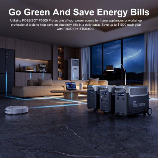 Estación de energía Fossibot F3600 Pro 3840Wh 9 puertos AC, DC y USB Batería LiFePO4 Carga rápida