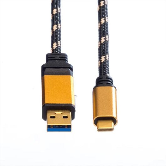 Cable USB Roline 11.02.9093 USB-A a USB-C 2 m nylon oro-negro 5 Gbps
