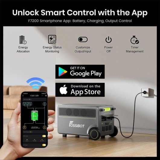 Station d’énergie Fossibot F7200 + 5222Wh 4 ports AC et USB Batterie LiFePO4 Contrôle intelligent
