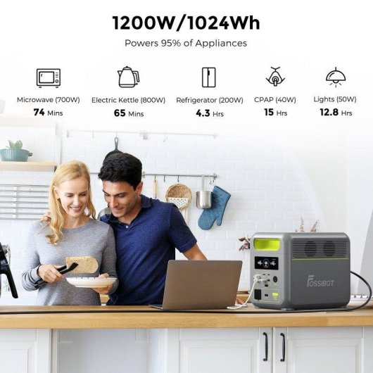 Station d’énergie Fossibot F1200 1024Wh 3 ports AC, USB-A et USB-C Batterie LiFePO4 Protection BMS