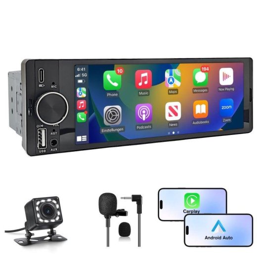Autoradio Junsun 1 Din 6,36" con CarPlay, Android Auto y Cámara HD