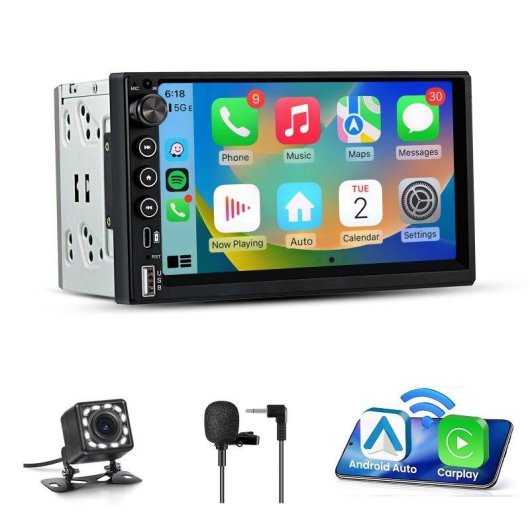 Autoradio Junsun 2din 7" mit kabellosem CarPlay und Android Auto