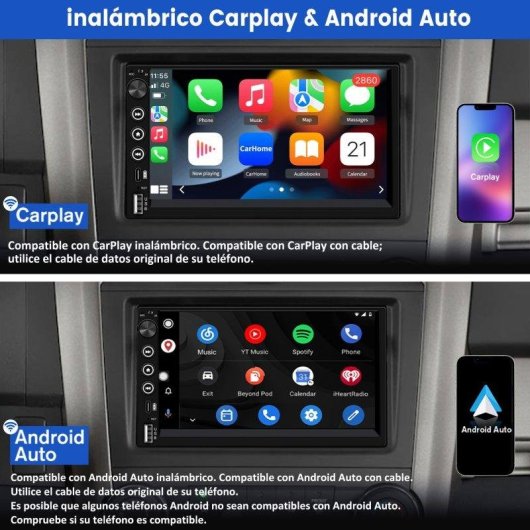 Autoradio Junsun 2din 7" mit kabellosem CarPlay und Android Auto